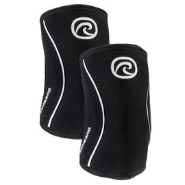 Rehband Elbow Bandage Made of 5 mm SBR / Neoprene, Elbow Sleeve for Weight Training, Anatomical Design, Non-Slip and Tight Fit for Men and Women, Colour: Black, 1 Pair, Size: L