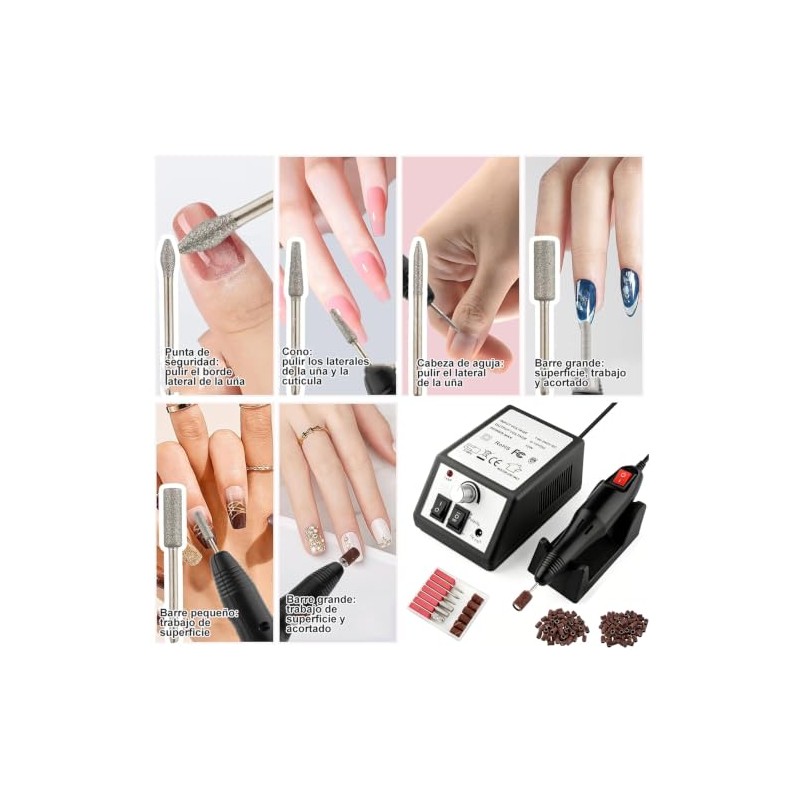 Pulidor de Uñas Profesional 35000 RPM con 100 Bandas de