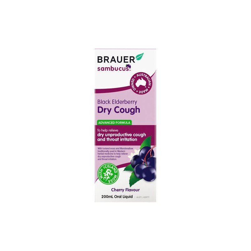 Brauer Eldeberry Dry Cough Liquid Cherry Flavour 200ml