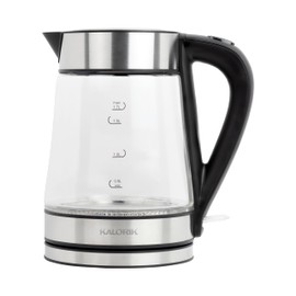 Kalorik Electric Kettle Featuring Digital Controls Glass Body 1750 Watts and Rapid Boil Cordless Serving with Auto Shut Off & Boil Dry Shut Off Protection, 1.7-Liter, Silver