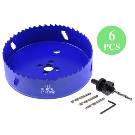 Seimneire 5 Inch Hole Saw with Heavy Duty Arbor, 1.2 Inch Cutting Depth HSS Bi-Metal Hole Drilling Cutter for Smoothly Cutting in Wood Cornhole Boards Plastic Drywall & Thin Metal