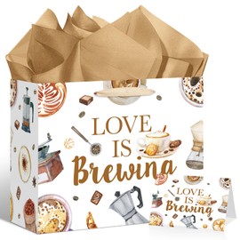 LUUFILx Coffee Bridal Gift Bag Coffee Bridal Shower Decorations Love Is Brewing Wrapping Paper Bags for Girls Women Cafe Bar Theme Bachelorette Bridal Shower Wedding Shower Party Supplies
