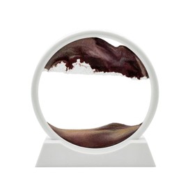 AzureLeap 3D Dynamic Sand Art Liquid Motion, Moving Sand Art Picture Round Glass 3D Deep Sea Sandscape in Motion Display Flowing Sand Frame Relaxing Desktop Home Office Work Decor (7 inch-Coffee)