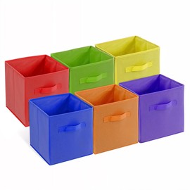 4E's Novelty 6 Packs 11 Inch Rainbow Color Storage Foldable Cube Bins, Colorful Storage Baskets For Nursery, Kids Room, Fabric Baskets For Toys, Clothes, Cube Bins Versatile Uses Daily Purpose