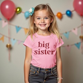 CM C&M WODRO Big Sister Shirt Toddler Baby Girl Promoted to Big Sister Announcement T-Shirt Summer Top with Big Sis Bracelet (Pink, 12-18M)