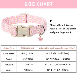 Lionet Paws Floral Dog Collar- Cute Daisy Pink Dog Collars with Plastic Buckle, Light Adjustable Dog Collars for Medium Dogs