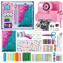 Kids Instant Print Camera, 1080P Selfie Video Camera with DIY Journal Kit – 200+ Accessories, Christmas & Birthday Gifts for Girls & Boys Ages 3-12 (Pink)