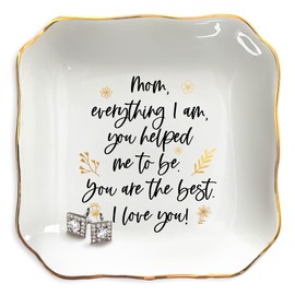 OASSIE Mothers Day Gifts for Mom from Daughter Son - 4"x4" Ceramic Jewelry Dish Tray - Mother's Day Mom Birthday Gifts for Women Mama Mother, Decorative Trinket Dish for Rings Earrings