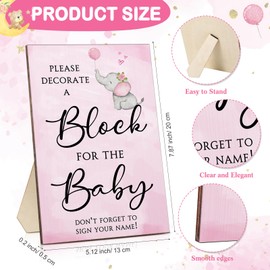 Tatuo 75 Pcs Baby Shower Games Sign Kit Including Decorate a Block Game Sign 50 DIY Wooden Block 24 Acrylic Paint Marker Baby Shower Prize for Gender Reveal Party(Elephant)