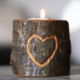 Hand Carved Tea Lights Candle Holder – Heart Shaped Carving Natural Tree Wood Decorative Candle – Unique Gifts For Your Love