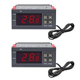 UMLIFE 2 Pack STC-1000 10A DC 12V Digital LED Temperature Controller Thermostat Control Switch 2 Relay Output and NTC 10K Thermistor Sensors Digital Temperature Probe (12V)