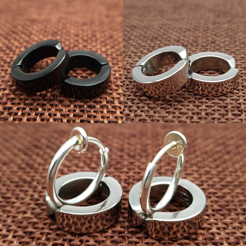 Gokei Men’s Fake Earrings, Cross Ring Earrings, Non-Hole Hoop Earrings,
