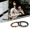 Aroncent Glass Tiger Eye Mala Beads Stainless Steel Skull Buddha