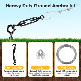 14in 6 Pack Ground Anchors with 1/8" Galvanized Cable Shed Anchor Kit, Trampoline Stakes Anchors High Wind – Ideal for Canopies, Sheds, Car Ports, Swing Sets Gazebo Greenhouse (14 in of 6 Pcs)