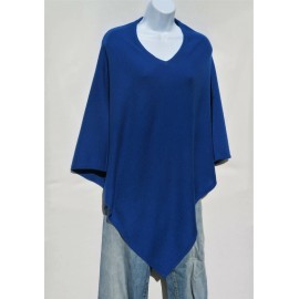 Tribal Designs by Neela Cashmere Blend | Poncho | Knit | V-Neck | Nepal | Handmade | Blueberry