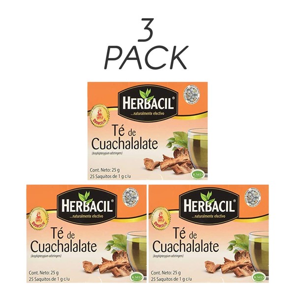 Herbacil Cuachalalate Tea. Abdominal Pain Aid, Pure and Natural. 25 Bags (Pack of 3)