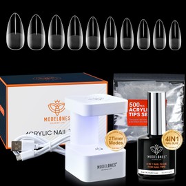 MODELONES Nageltips and Glue Gel Kit, 216 Pcs Full Cover Nail Tips Set, Nagelkleber & Mini Uv Lampe, 12 Größen für Nagelverlängerung DIY Salon Geschenke