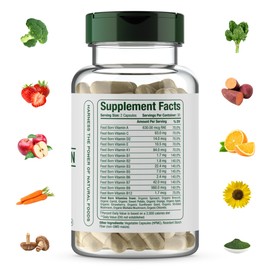 The Clear Jar Food-Born Multivitamins,13 Daily Vitamins for Men & Women: A D2 C K1 E B1 B6 B12 etc. Non-Synthetic, Vegan, 60-Capsule