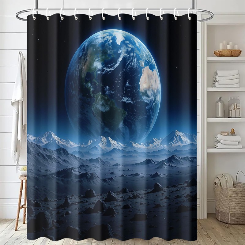 IOHEFY Earth View Shower Curtain 72x72 Inch with Hooks Outer
