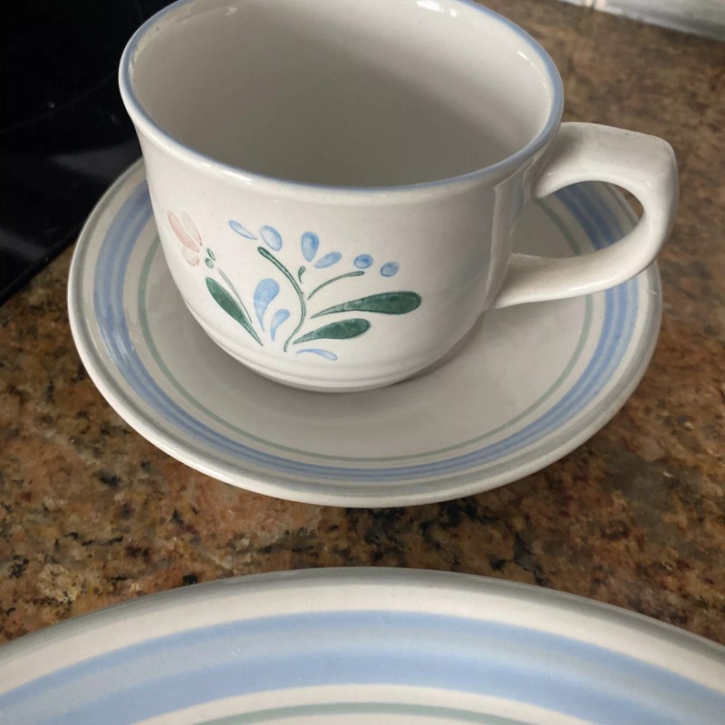Fascino Dinnner Blue Floral Stoneware FULL SETTING NEVER USED plate