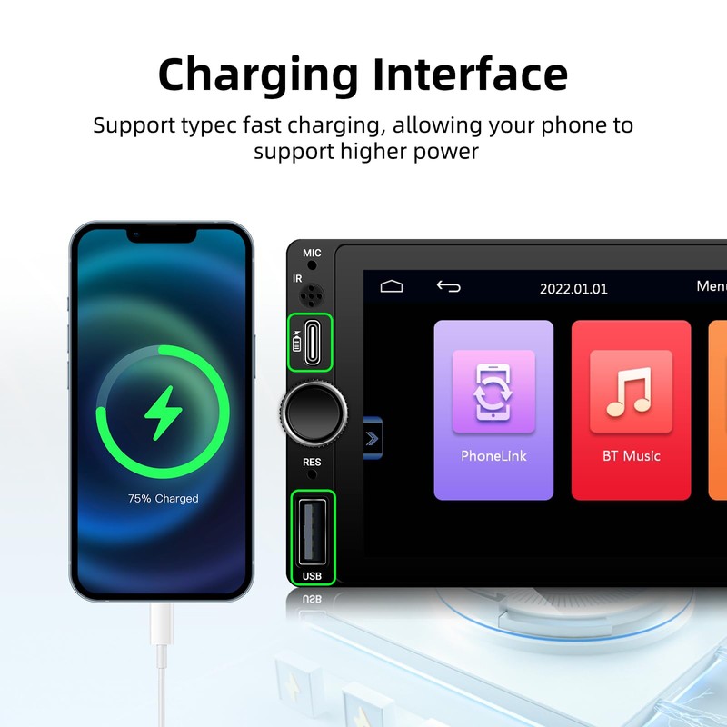 [Type-C&USB] Carplay Screen for car,Single-Din-Car-Radio with Wireless Apple-Carplay & Android-Auto,6.86
