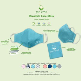green sprouts i play 2 Pack Reusable Face Mask and Storage Bag with Carbon Filter and Water-Resistant Teen/Adult Medium Aqua Grey