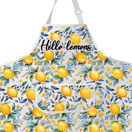 LEVLO Italian Blue Tiles And Lemons Kitchen Apron With Pocket Waterproof Italian Gift (Italy Lemons Apron 2UK)