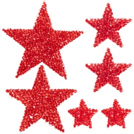 HINZIC 6pcs Red Star Iron On Patches, 4 Sizes Glitter Rhinestone Star Embroidered Appliques, Sequin Crystal Stars Repair Decoration for Clothing Jeans Hats Jackets Dress Bag Crafts