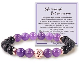 Natural Stone Healing Prayers Relaxation Bracelets - Crystal Stone Bracelet for Women,Negative Energy Protection Yoga Wellness Get Well Soon Gift for Women,Soothing Bracelet(Amethyst+ Black Agate)