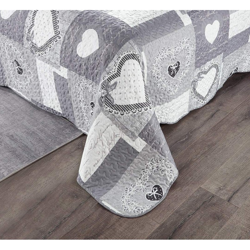 Brilliant Sunshine Grey Heart Love Patchwork, 3-Piece Quilt Set, Reversible
