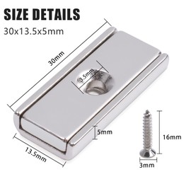 MIN CI 8 Pack Extra Strong Rare Earth Magnets, 30x13.5x5mm Flat Rectangular Magnets with Screws and Countersunk Hole M3.5