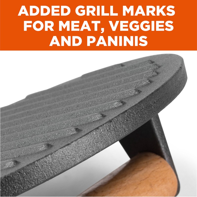 Commercial Chef Pre-Seasoned Cast Iron Press with Easy Grip Wooden