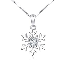 Loutade Silver Christmas Necklace for Women, 925 Sterling Silver Snowflake Necklace with Sparking Cubic Zircon, 45 + 5cm Silver Chain with Snowflake Necklaces Pendant Jewellery Gift for Girls Teen