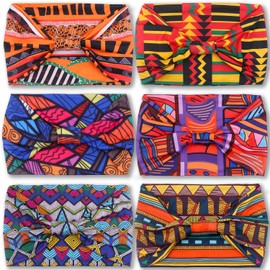 IVARYSS Wide Headbands for Women, Knotted Head Wraps Turbans, Large African Style Head Bands Hair Accessories, 6 Pack (African)