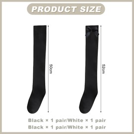ZOCONE 4 Pairs Thigh High Socks Opaque Satin Bow Stockings for Women Girls, Black White Knee High Socks with Bows Satin Over the Knee Socks for Women Girls