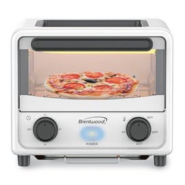 Brentwood 3 Liter Stainless Steel Mini Toaster Oven and Griddle with Timer, Adjustable Temperature, Removable Crumb Tray, and Cool Touch Handle (White)
