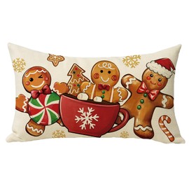 Christmas Gingerbread Man Lumbar Decorative Throw Pillow Cover 12 x 20