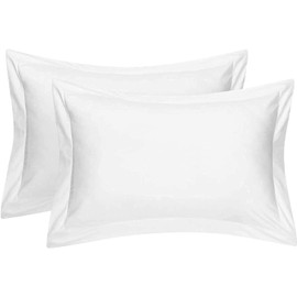 Saferay Green Standard Pillow Shams Set of 2 PC 100% Egyptian Cotton White Pillow Shams Standard Size 20X26 Pillow Cases Premium 600 Thread Count Cushion Cover Standard Size Bed Pillow Covers Set