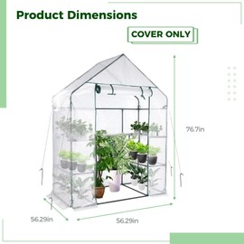 yeesport 56x56x76Inch PE Cover for Walk-in Greenhouse with Roll-Up Zip Panel Door, PE Replacement Cover for Gardening and Growing Plants Outdoors with Front Roll-Up Zipper Entry Door (White)