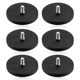 Riisoyu Pack of 6 Neodymium Magnets, Rubberised, Diameter 43 mm with M6 Internal Thread, Rubber Round Magnets with Thread, Strong Rubberised Magnets for Screwing on, Car Lights, Pot Magnet, Round