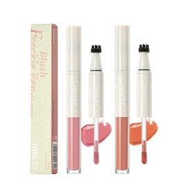 Natural Dewy Cream Blush,Liquid Face Blush Freckle Pen, with Light Brown Faux Freckle Stamp Pen,2 in 1 makeup for natural sun kissed dewy cheeks, waterproof fake freckles tone marker(01#+02#)