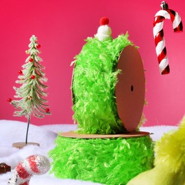 LaRibbons Lime Monster Furry Ribbon 2.5 Inch x 10 Yards, Green Faux Fur Ribbon for Christmas Tree Bow Crafts Gift Wrapping Wreath Bow DIY Decorative