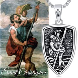 ROMANTICWORK St Christopher Necklace 925 Sterling Silver Saint Christopher Surf Medal for Protection Christian Amulet jewellery Gifts for Men Women Husband