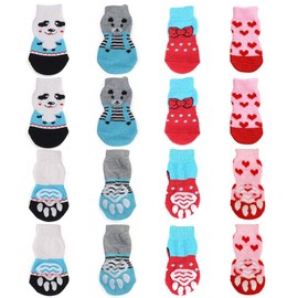 4 Pairs M Size Anti-Slip Dog Socks&Cat Socks with Rubber Reinforcement, Pet Paw Protector for Hardwood Floors Indoor Wear(fit 5-8 pounds)