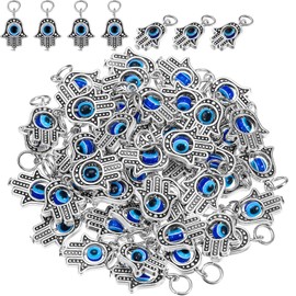 50 abalorios de mano de Hamsa Hamsa con colgante de mal de ojo, colgante de abalorio con símbolo de Fátima, abalorios, colgante para mujer, joyería de bricolaje, aleación y acrílico, No es una piedra