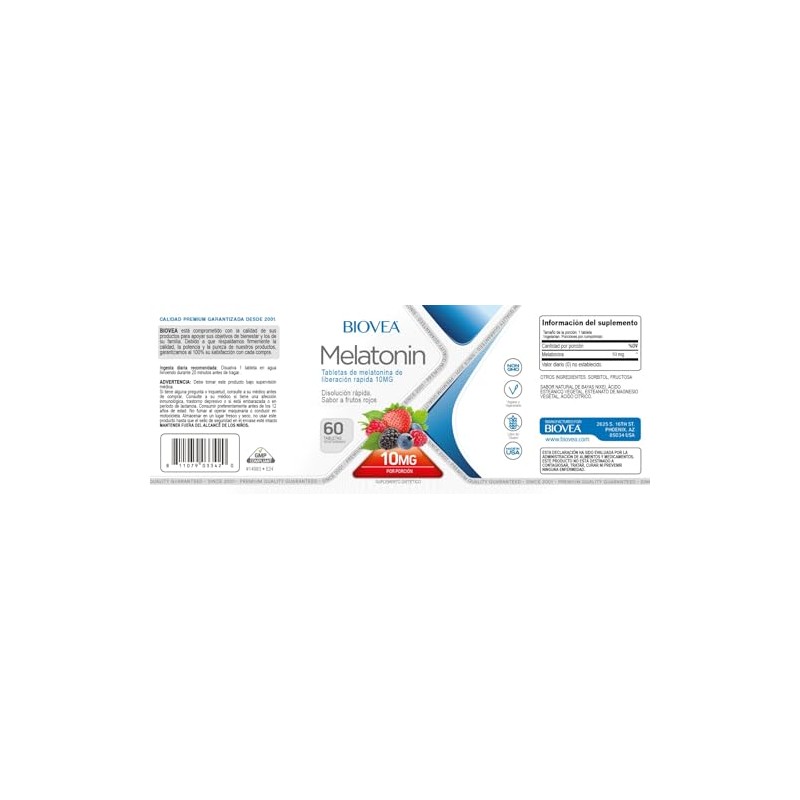 Biovea Suplemento para un Mejor Descanso 60 Tabletas Sabor Frutos