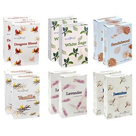 Stamford London Variety Premium Incense Cones - Vanilla, Sandalwood, Lavender, Dragon's Blood, Jasmine, White Sage Pack– Multi Color(Each Cone 2 Pack)(Total 12 Pack)
