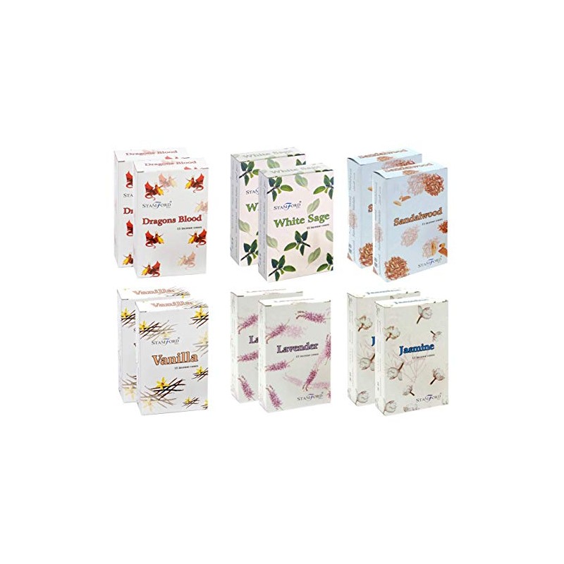 Stamford London Variety Premium Incense Cones - Vanilla, Sandalwood, Lavender,