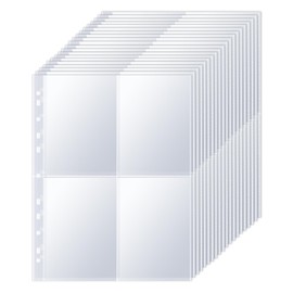 A4 Transparent Photo Envelopes, 30 Pack of 240 Pockets A4 Card Holder Photo Sleeves for 2/3/4 Ring Binders, Transparent Sleeves for Postcards 4 Pockets Photo Album Refill Pages