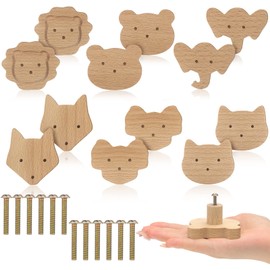 Qunclay, Pomelli decorativi in legno a forma di animale per cassettiera, con viti, per cassettiera, maniglie per la cameretta dei bambini, decorazione per mobili per la casa, carini, set da 12